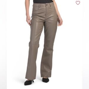 Elegant Boot Cut Leather Pants - Taupe